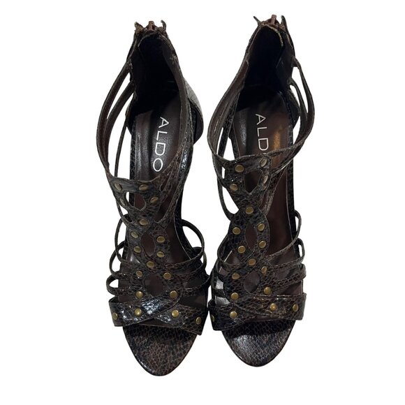 40% off! Aldo heels women's 37 US 6.5-7 brown leather strappy cage heels 5" heel - Picture 11 of 11